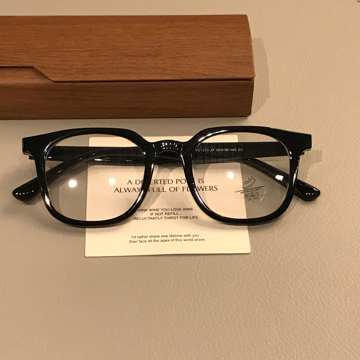 Men's Oversized Square Eyeglass Frames with Thick Matte Rims, Black lens detail
