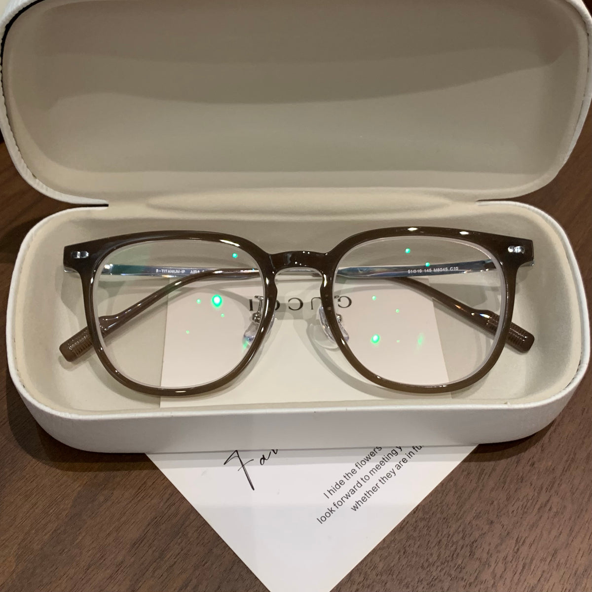 Rounded Square Eyeglass Frames with Corner Accents, Latte Brown or Bla lens detail