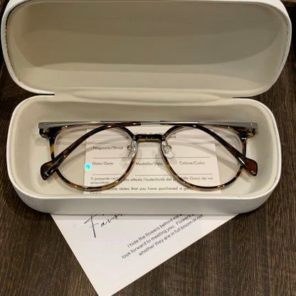 Round Eyeglass Frames with Slender Rims and Temples, Tortoiseshell, Bl lens detail