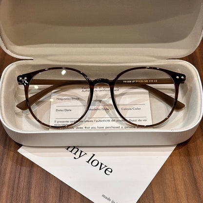 Retro Square Eyeglass Frames with Thin Temples, Tortoiseshell and Brow frame detail