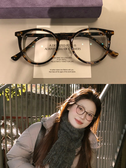 Round Eyeglass Frames with Rivet Accents, Amber Brown and More Colors side view