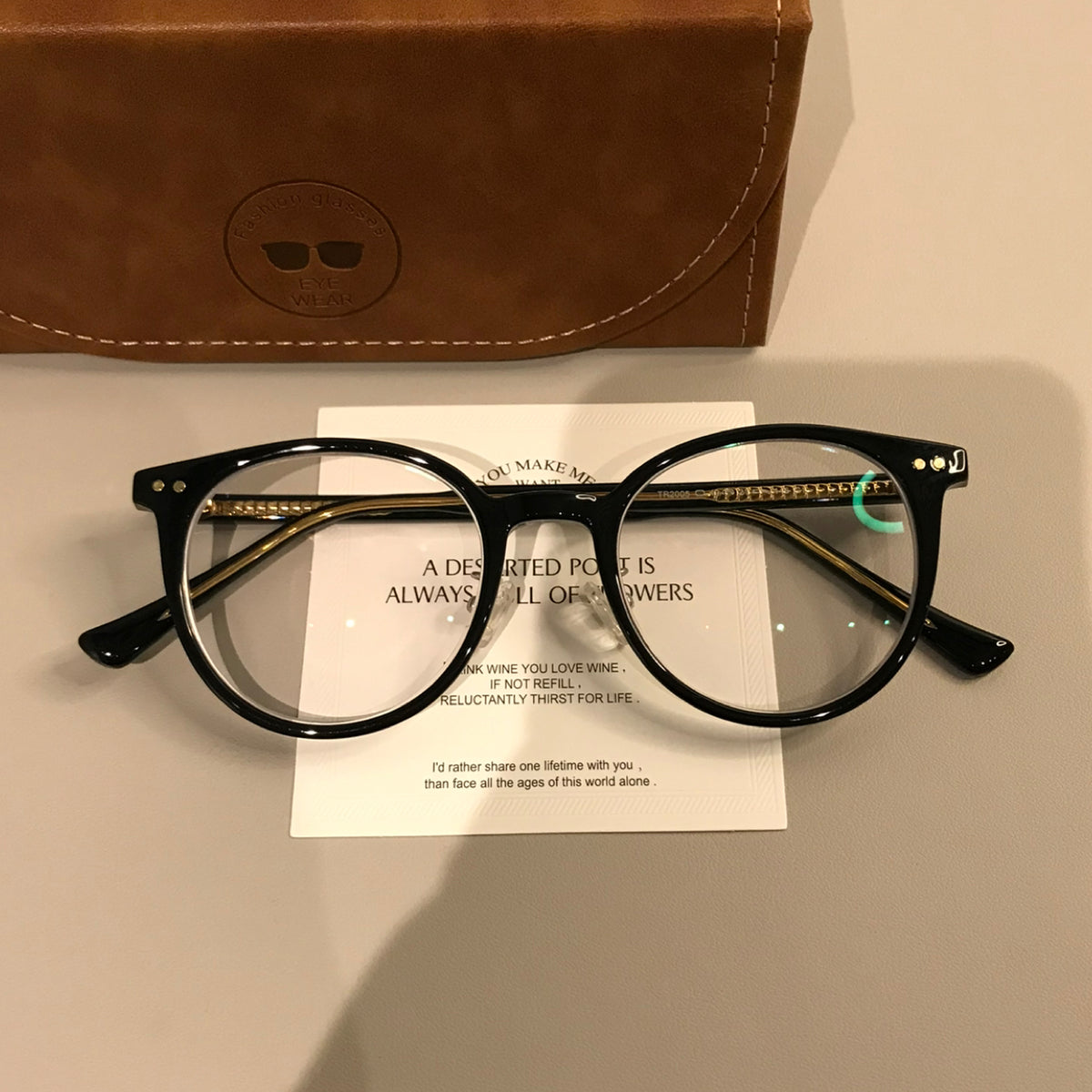 Round Eyeglass Frames with Rivet Accents, Amber Brown and More Colors