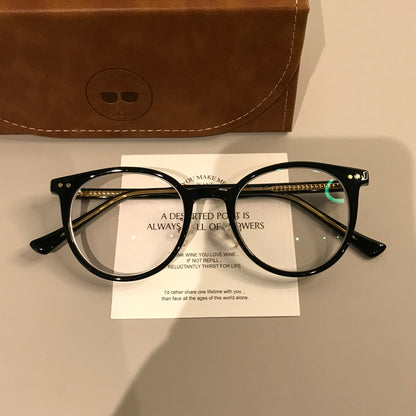 Round Eyeglass Frames with Rivet Accents, Amber Brown and More Colors additional product view