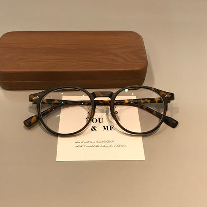 Round Eyeglass Frames with Rivet Accents, Amber Brown and More Colors additional product view