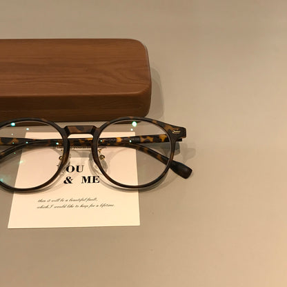 Round Eyeglass Frames with Rivet Accents, Amber Brown and More Colors additional product view
