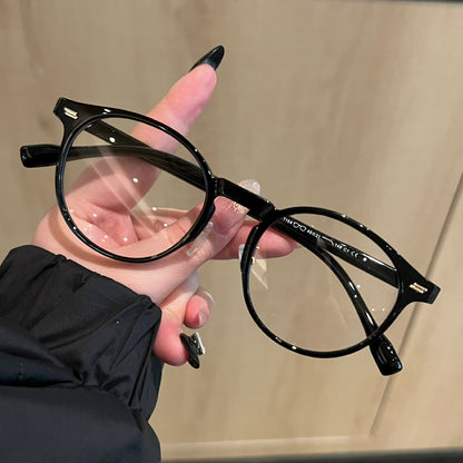 Rounded Cat-Eye Eyeglass Frames with Raised Outer Corners, Caramel Tea front view