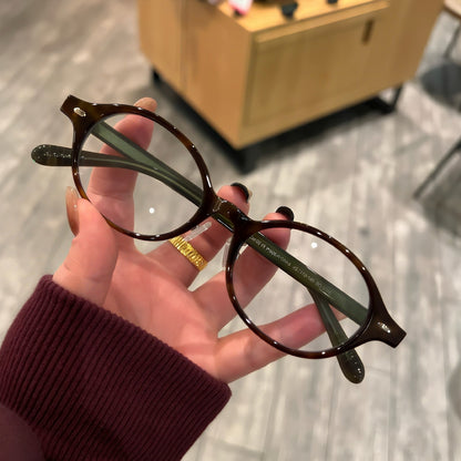 Vintage-Style Rounded Square Eyeglass Frames with Wide Temples, Tortoi side view