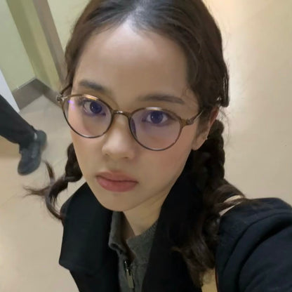 Rounded Eyeglass Frames with a Slim Profile, Tea Brown or Black front view