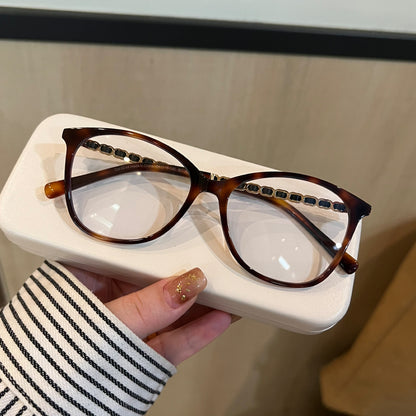 Cat-Eye Eyeglass Frames with Chain-Style Temple Details, Black or Tort additional product view