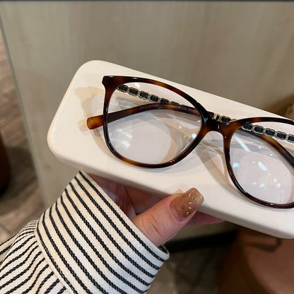 Cat-Eye Eyeglass Frames with Chain-Style Temple Details, Black or Tort additional product view