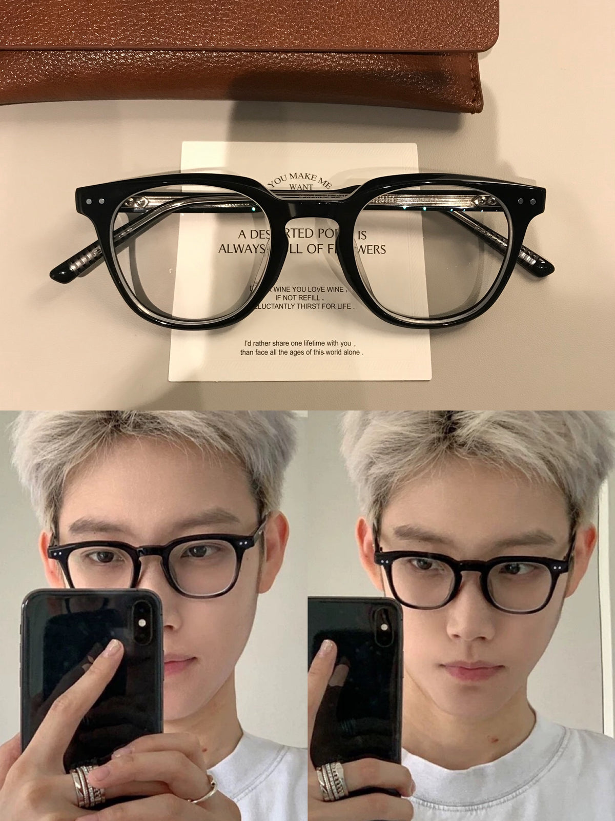 Men's Rectangular Eyeglass Frames with a Broad Upper Rim, Black