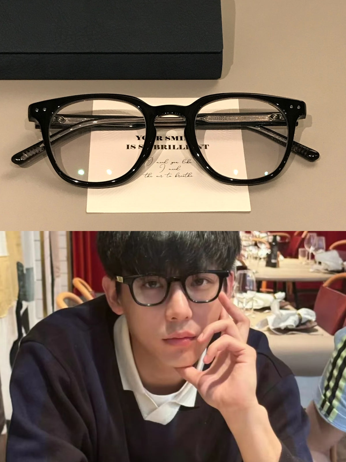 Men's Rectangular Eyeglass Frames with a Broad Upper Rim, Black front view