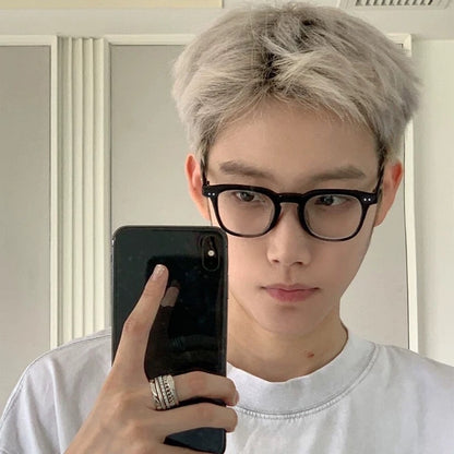 Men's Rectangular Eyeglass Frames with a Broad Upper Rim, Black temple detail