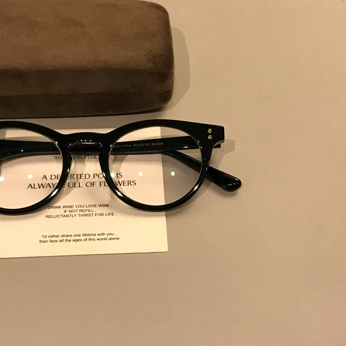 Compact Oval Eyeglass Frames with Thick Rims, Black or Tortoiseshell