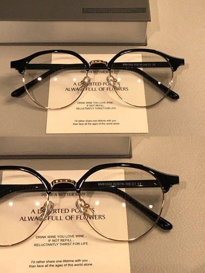 Men's Oval Browline Eyeglass Frames, Tortoiseshell, Black/Silver or Bl lens detail