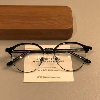 Men's Oval Browline Eyeglass Frames, Tortoiseshell, Black/Silver or Bl temple detail