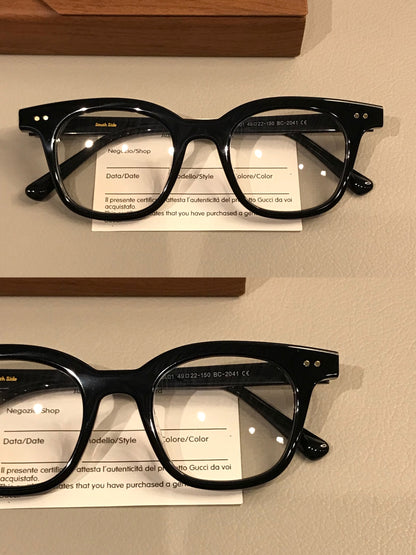 Retro Rectangular Eyeglass Frames with Paired Corner Rivets, Tortoises frame detail