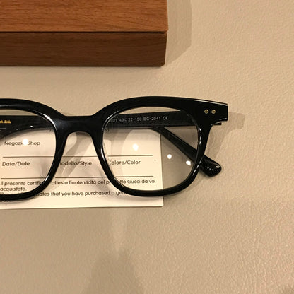 Retro Rectangular Eyeglass Frames with Paired Corner Rivets, Tortoises temple detail