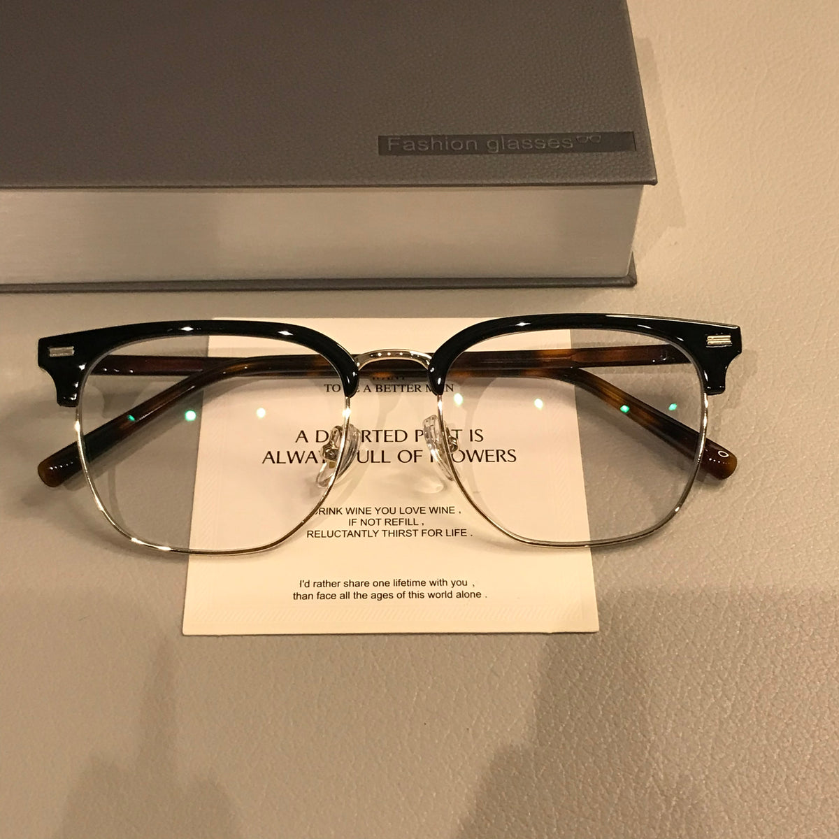 Retro Browline Eyeglass Frames with Corner Rivets, Tortoiseshell/Gold, side view