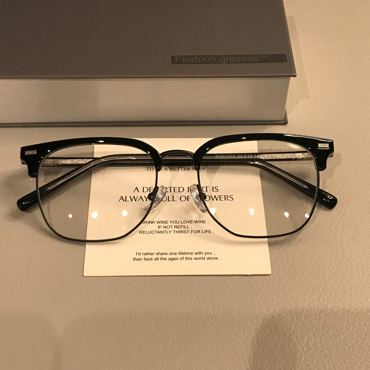 Retro Browline Eyeglass Frames with Corner Rivets, Tortoiseshell/Gold, Black or Transparent Gray