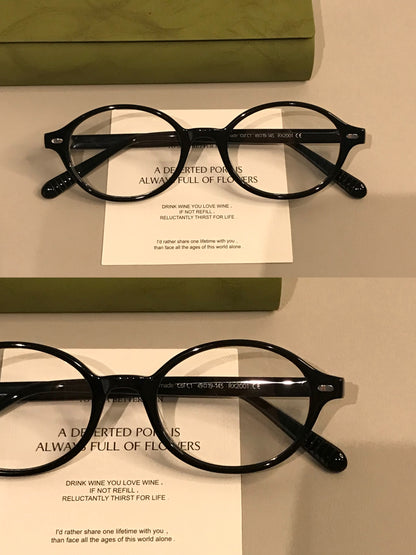 Retro Oval Eyeglass Frames with a Low-Profile Front, Black or Tortoise side view
