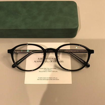 Men's Round Eyeglass Frames with Slim Rims and Temples, Black