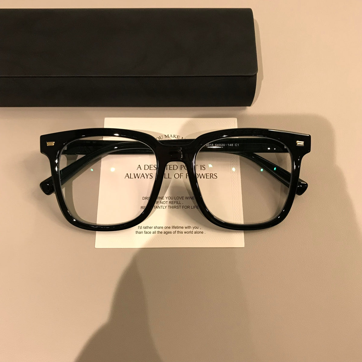 Square Eyeglass Frames with a Straight Upper Brow, Black front view
