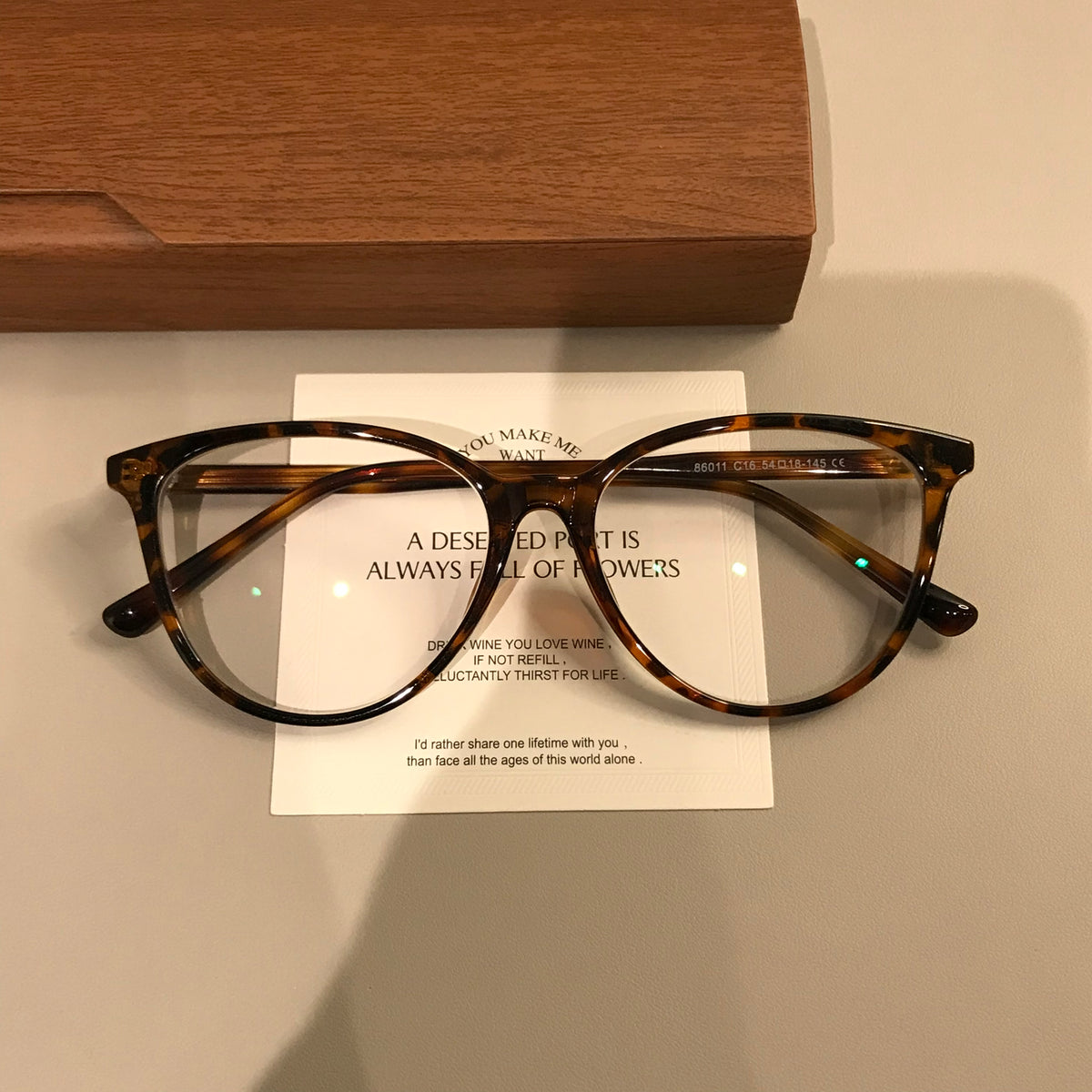 Cat-Eye Frame-Only Eyeglasses with Upturned Corners, Amber Brown or Black