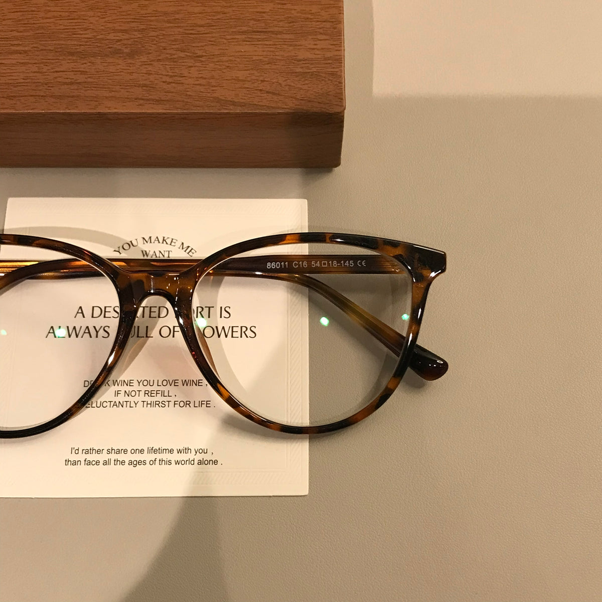 Cat-Eye Frame-Only Eyeglasses with Upturned Corners, Amber Brown or Bl lens detail