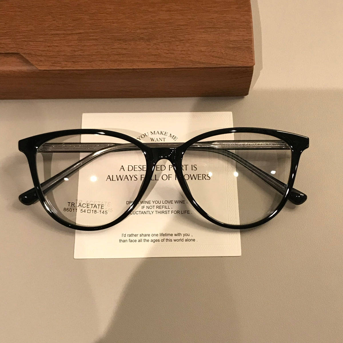 Cat-Eye Frame-Only Eyeglasses with Upturned Corners, Amber Brown or Black