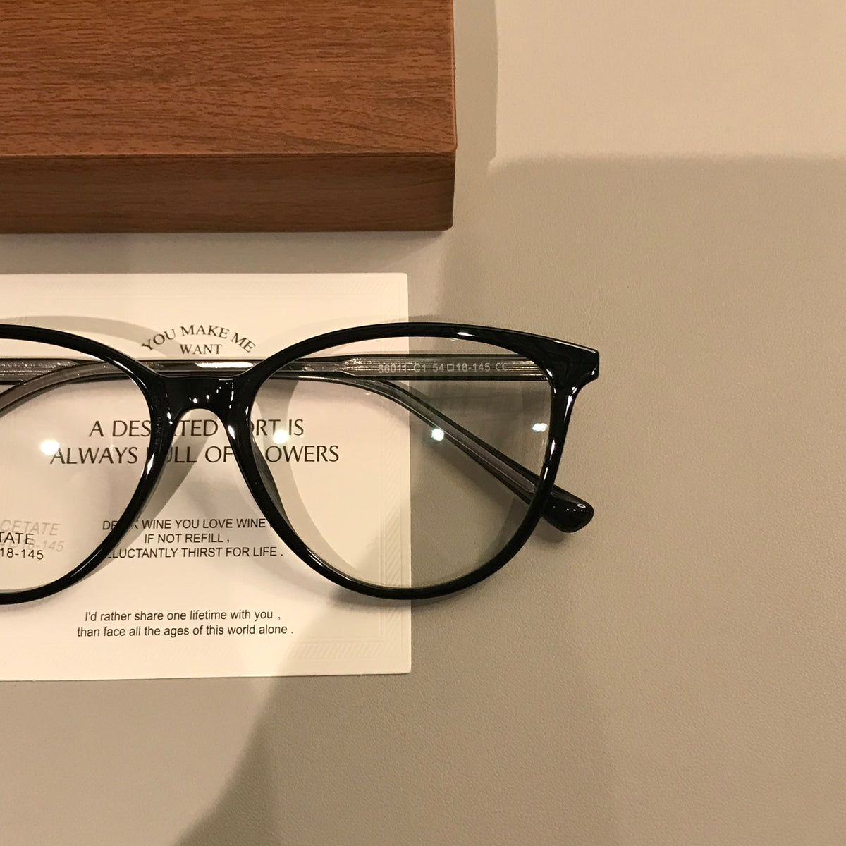 Cat-Eye Frame-Only Eyeglasses with Upturned Corners, Amber Brown or Black