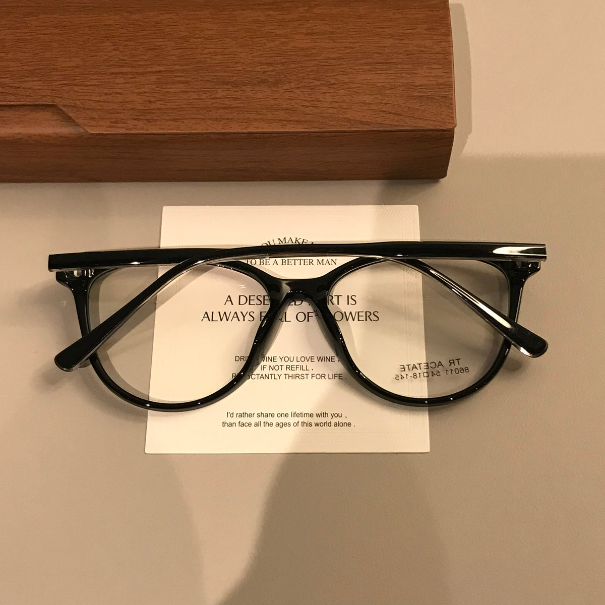 Cat-Eye Frame-Only Eyeglasses with Upturned Corners, Amber Brown or Black