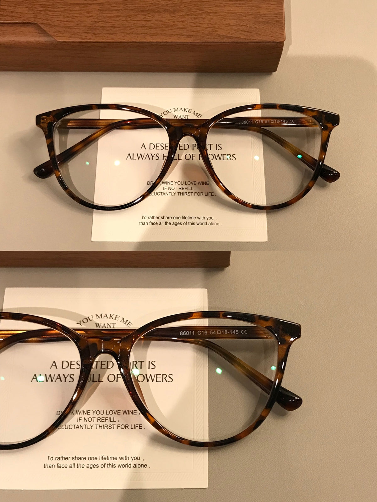 Cat-Eye Frame-Only Eyeglasses with Upturned Corners, Amber Brown or Black