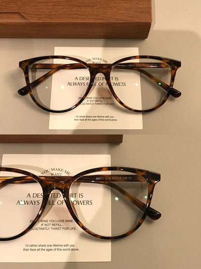 Cat-Eye Frame-Only Eyeglasses with Upturned Corners, Amber Brown or Bl