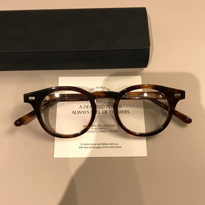 Retro Round Eyeglass Frames with a Broad Upper Rim, Tortoiseshell or G