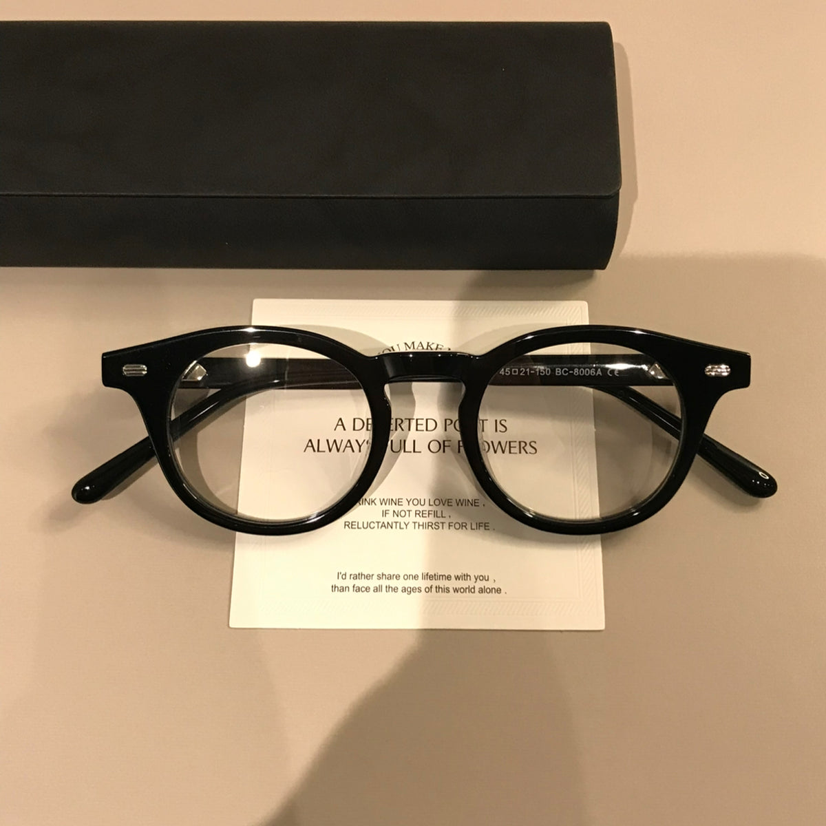 Retro Round Eyeglass Frames with a Broad Upper Rim, Tortoiseshell or G - Glossy Black