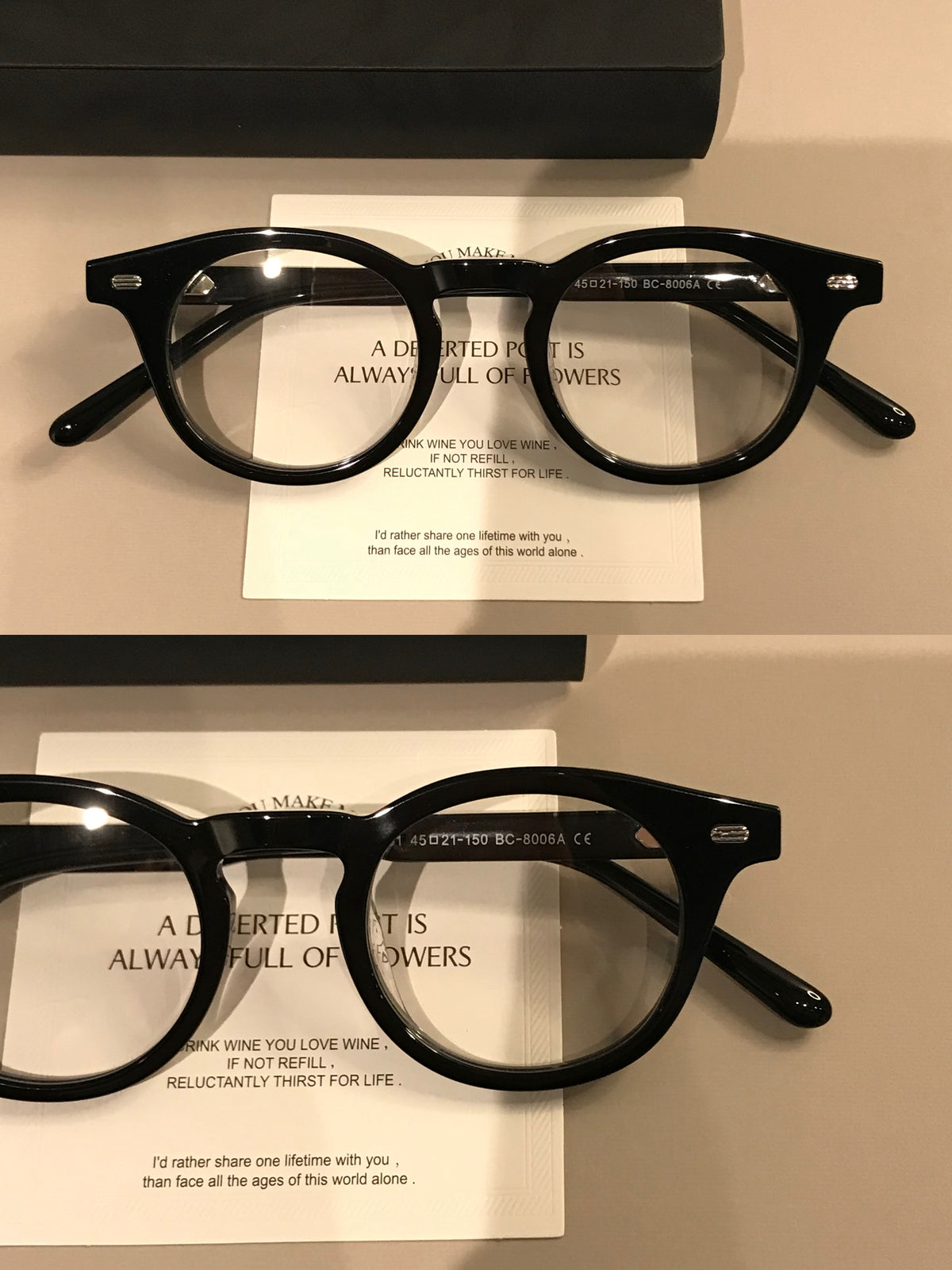 Retro Round Eyeglass Frames with a Broad Upper Rim, Tortoiseshell or Glossy Black