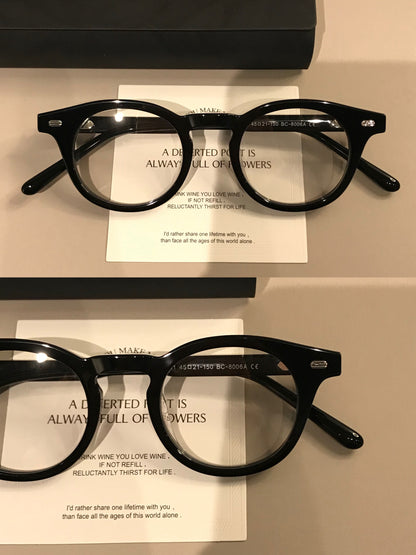 Retro Round Eyeglass Frames with a Broad Upper Rim, Tortoiseshell or G frame detail