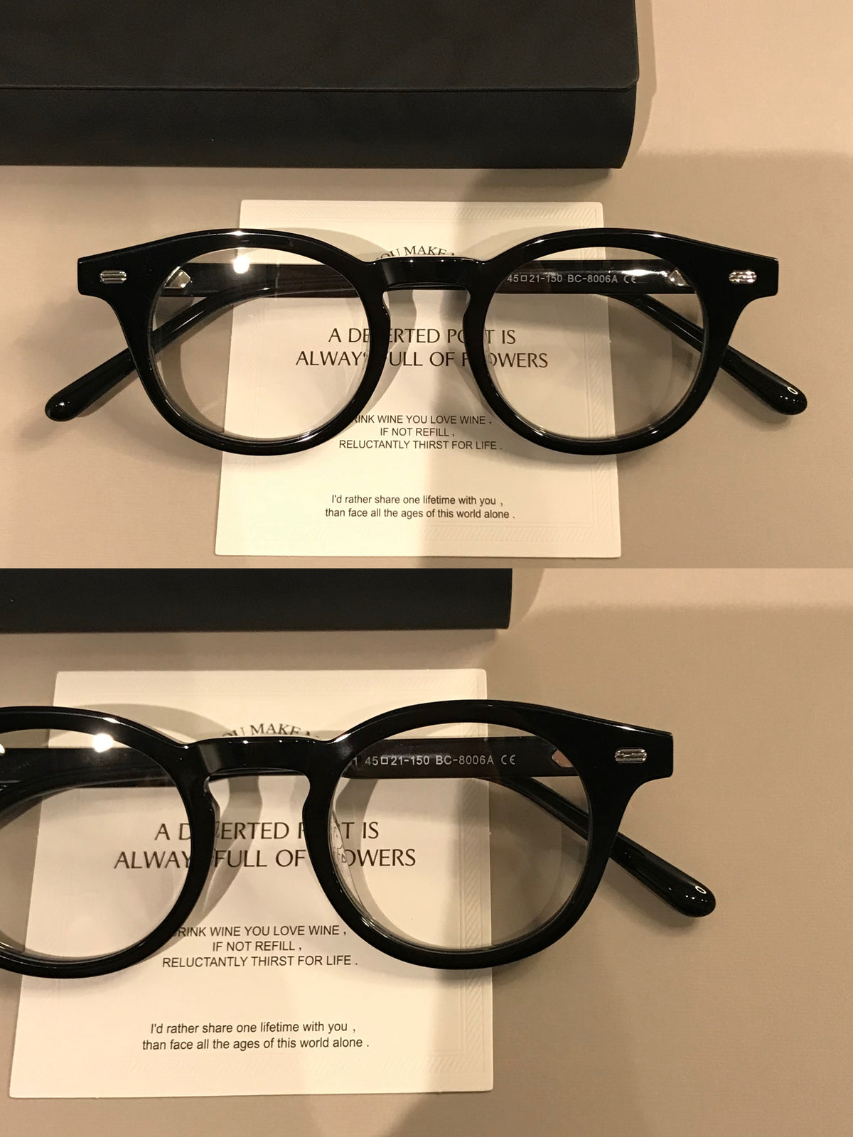 Retro Round Eyeglass Frames with a Broad Upper Rim, Tortoiseshell or Glossy Black