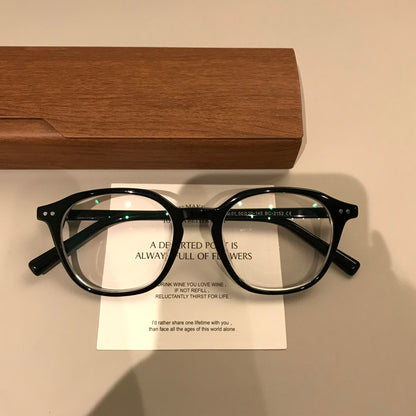 Retro Eyeglass Frames with a Rounded Front and Broad Temples, Four Col