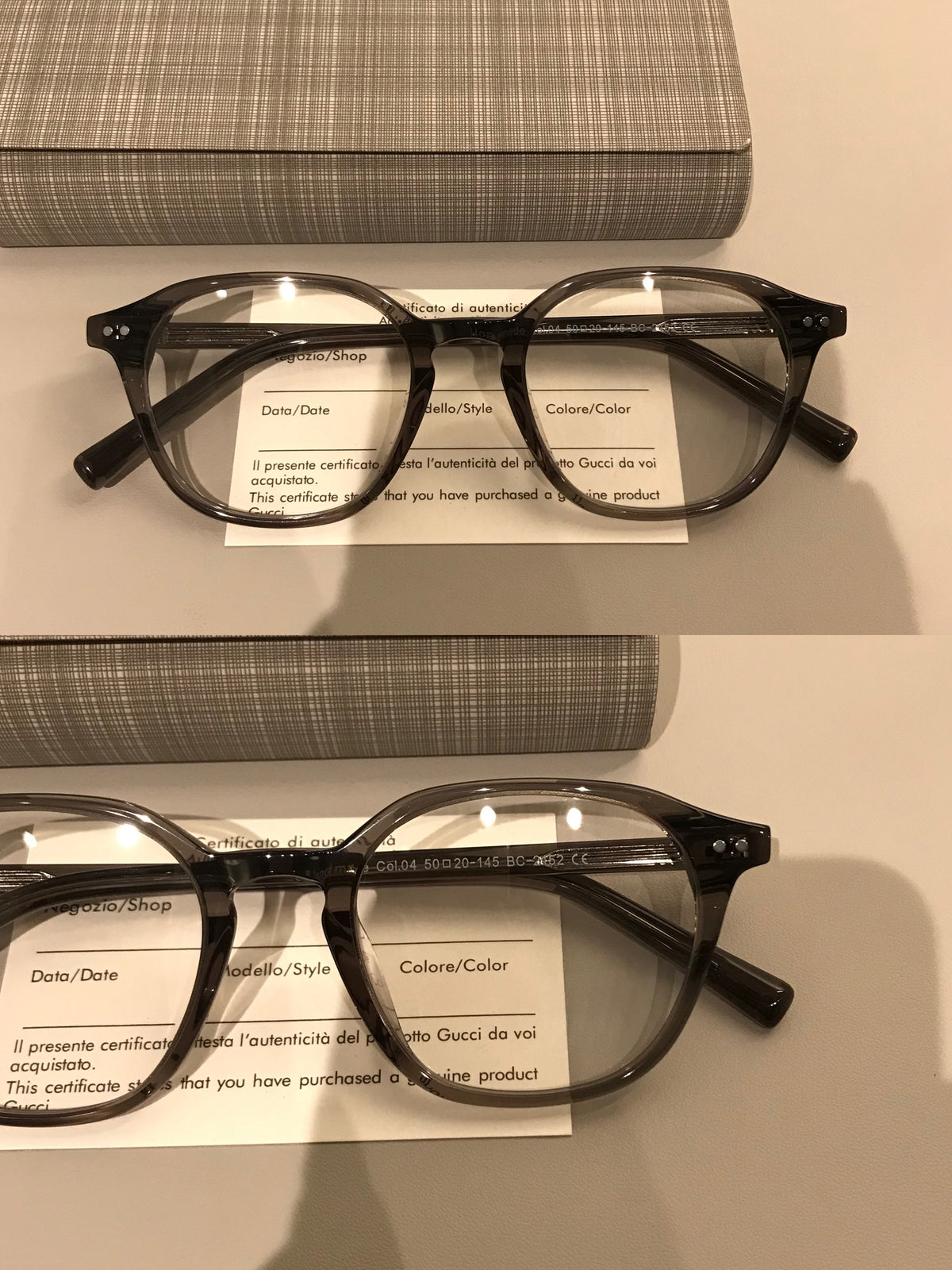 Retro Eyeglass Frames with a Rounded Front and Broad Temples, Four Col lens detail