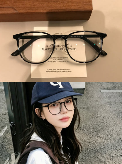 Compact Round Eyeglass Frames with Corner Accents, Black, Latte Brown side view