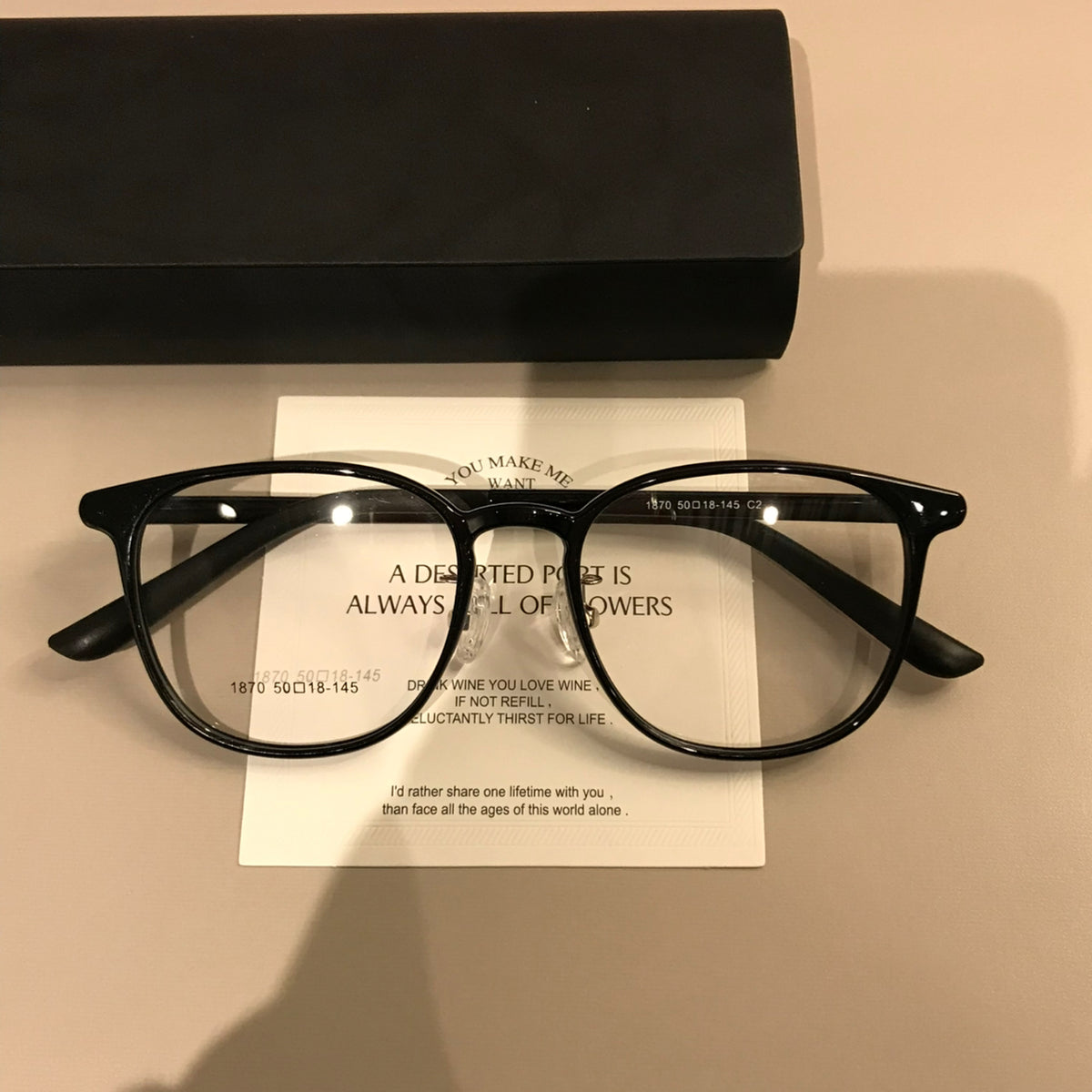 Compact Round Eyeglass Frames with Corner Accents, Black, Latte Brown frame detail
