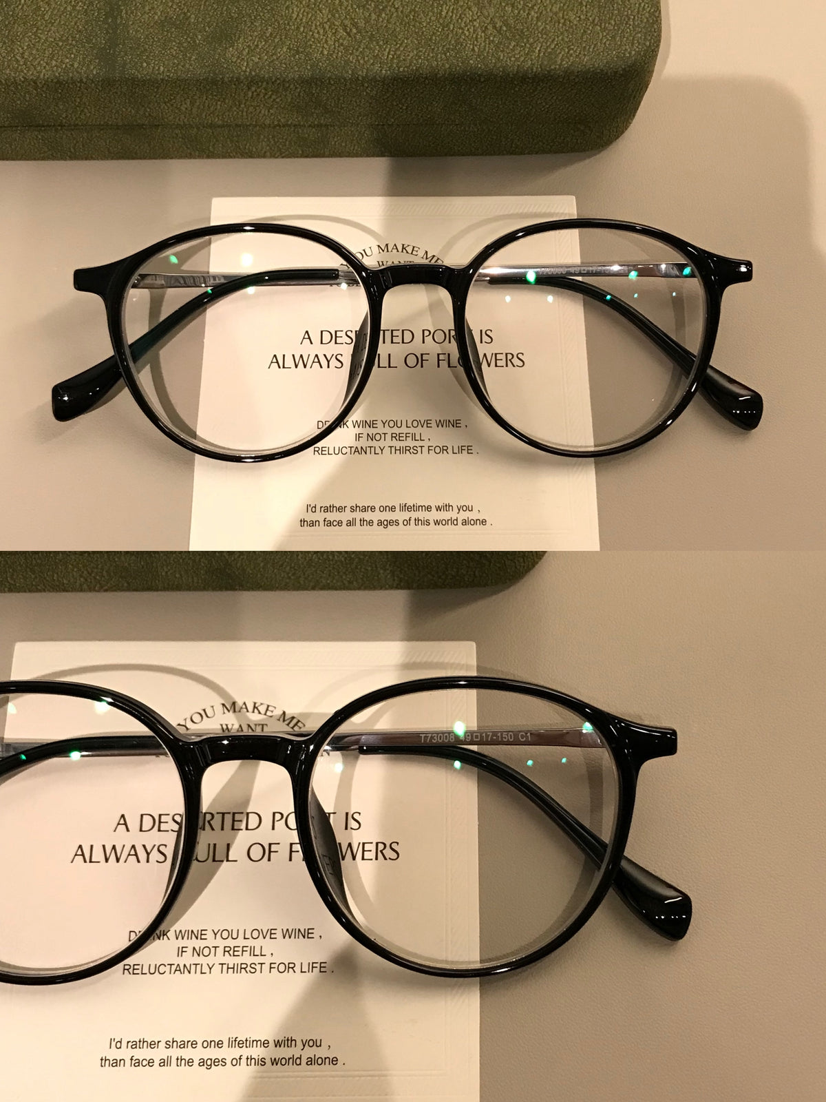 Round Eyeglass Frames with a Keyhole-Style Bridge, Black or Transparen side view