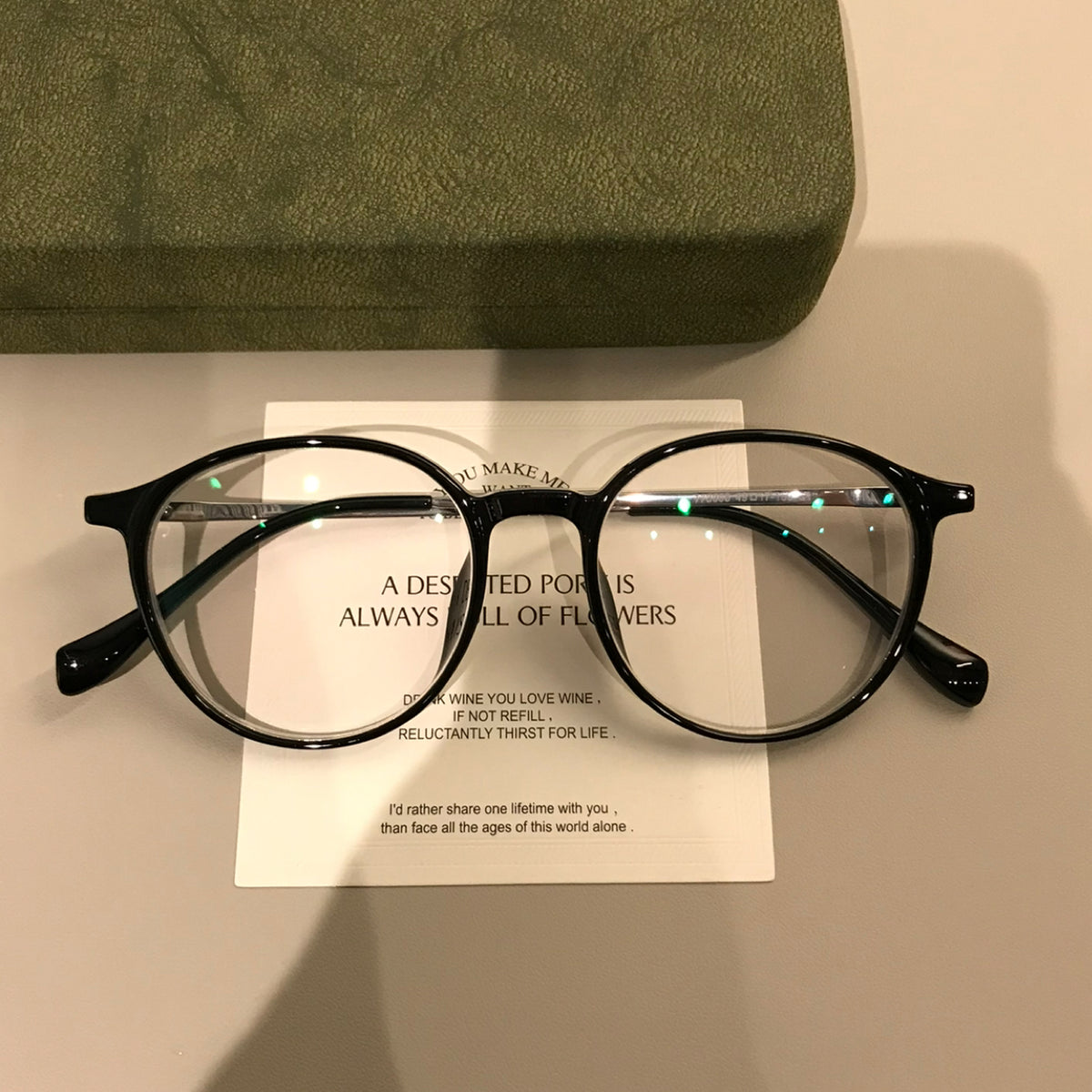 Round Eyeglass Frames with a Keyhole-Style Bridge, Black or Transparen - Black