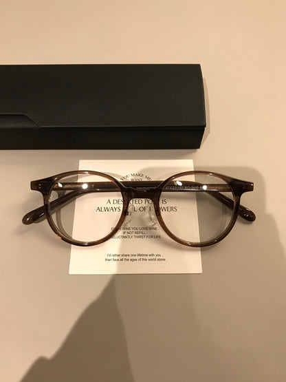 Compact Boston-Style Round Eyeglass Frames, Tortoiseshell, Black or Tr temple detail