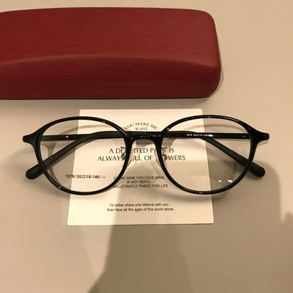 Round Eyeglass Frames with Broad Temples and Corner Studs, Black, Tort