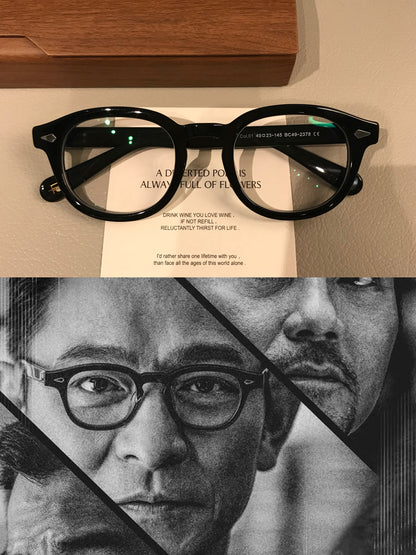 Men's Boston-Style Oval Eyeglass Frames with Thick Rims, Black or Tort side view