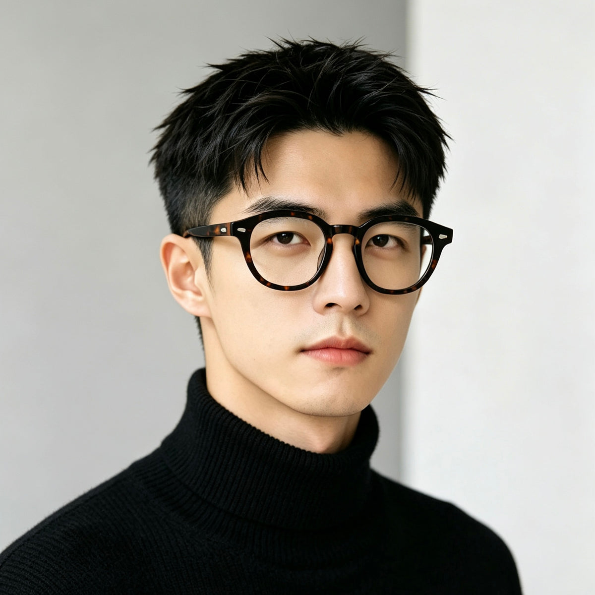 Men's Boston-Style Oval Eyeglass Frames with Thick Rims, Black or Tortoiseshell