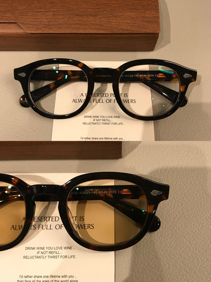 Men's Boston-Style Oval Eyeglass Frames with Thick Rims, Black or Tort frame detail